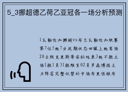5_3挪超德乙荷乙亚冠各一场分析预测